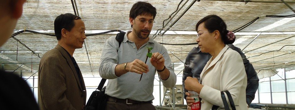 Scambio tecnico con i produttori locali durante una visita in vigneto in Cina